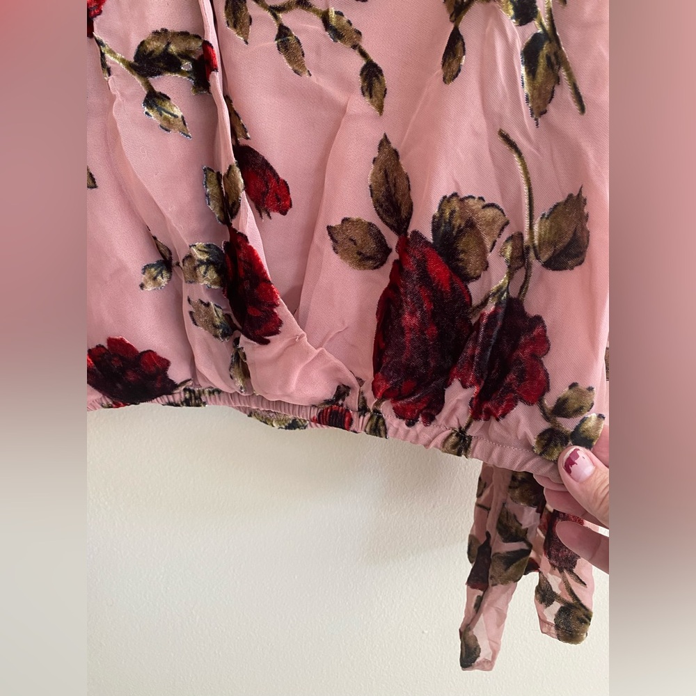 Astr Floral Burgundy and Pink Sheer Blouse - Picture 3 of 5